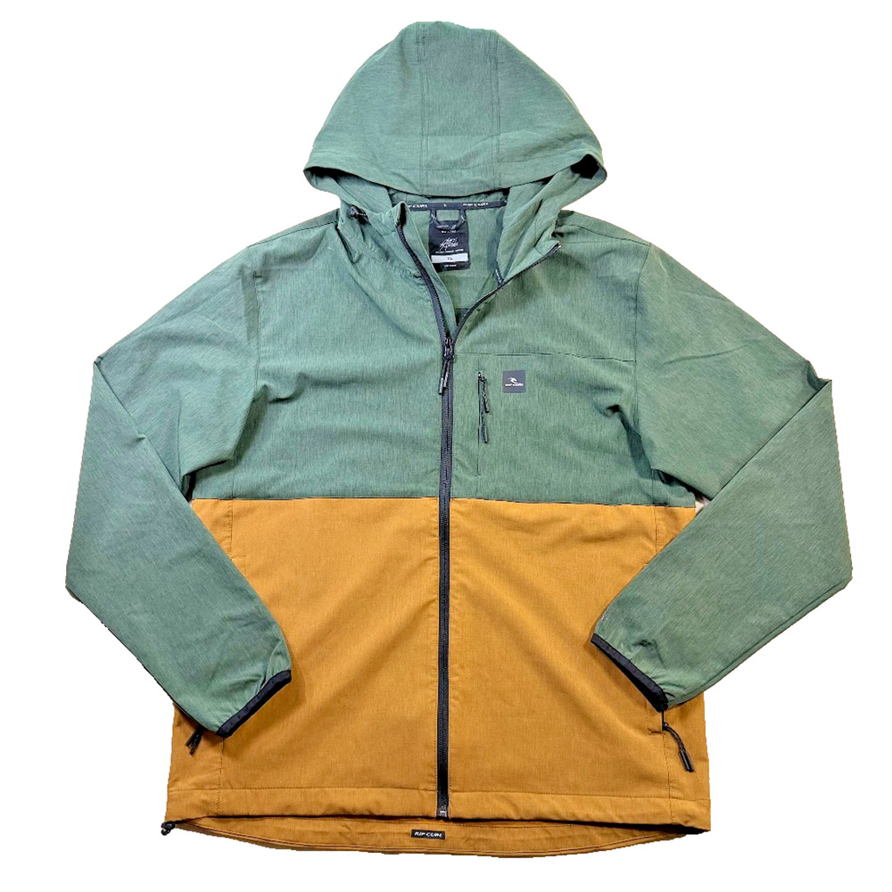 Rip Curl Elite Anti-Series Hooded Jacket Mens XL Green Gold Colorblock EUC